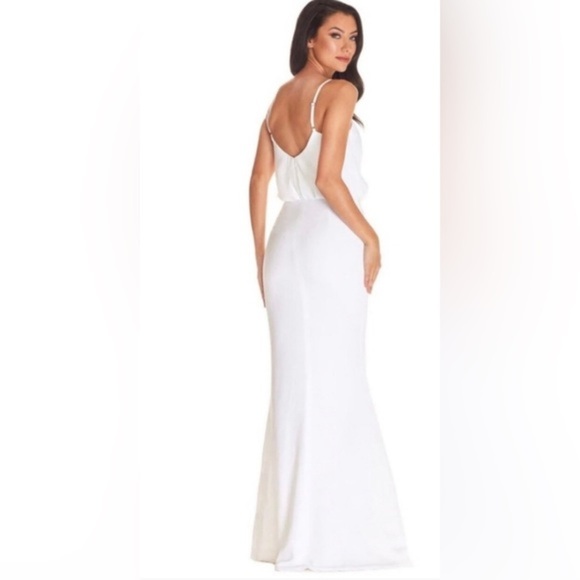 Dress the population Gracelyn off white blouson slip look maxi gown size Medium - Picture 5 of 6
